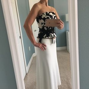 Strapless Black & White Floral Peplum Tank Top